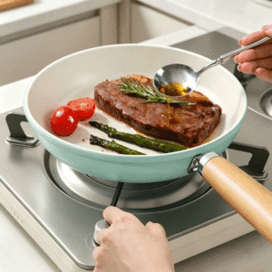 Sartén de Hierro con Revestimiento Cerámico Azul de Grado Alimenticio FLEY, Sartén Plana Antiadherente, Sartén Universal para Cocinar, Utensilios de Cocina al por Mayor - Product Image 3