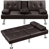 Sofá cama futón de piel sintética elegante para sala de estar, sofá convertible, cama de día con patas de metal cromado