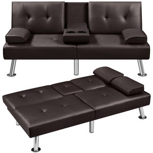 Salon Fantaisie Faux Cuir Futon Canapé-lit Convertible Canapé-lit avec Pieds en Métal Chromé - Product Image 1