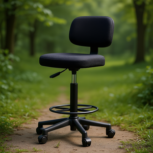 Fami Swivel <b>Stool</b> <b>Padded</b> Seat Fabric Black L600 D600 H480 680mm - Product Image 3