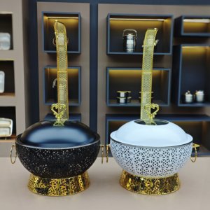 Nouveau <span class=keywords><strong>design</strong></span> 8L – Chauffe-plats suspendu pour <span class=keywords><strong>restaurant</strong></span>, plat de buffet décoratif, ensemble de chauffe-plats fantaisie noir et blanc - Product Image 2