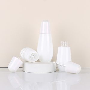White Bulb Glass Bottle Cosmetics Kit Bottle Customized Cosmetics <b>Container</b> Empty with Pressing Pump Head Different Caps - Product Image 5
