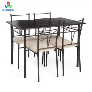 Ensemble de table à manger en bois, meubles de patio nordique moderne, avec tables et chaises en métal pour restaurant
