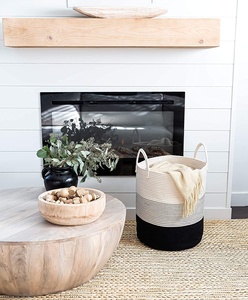 <strong>Black</strong> and White Decor Cotton Rope Basket Large Rope Storage Large <strong>Laundry</strong> Blanket Basket Canvas <strong>Laundry</strong> <strong>Bin</strong> - Product Image 5