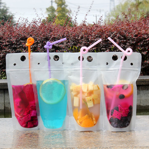 Hand Held Cold Hot Stand up <strong>Pouches</strong> Zipper Clear Beverage Reusable Customized Juice Bags Plastic Straw Drink <strong>Pouch</strong> - Product Image 5