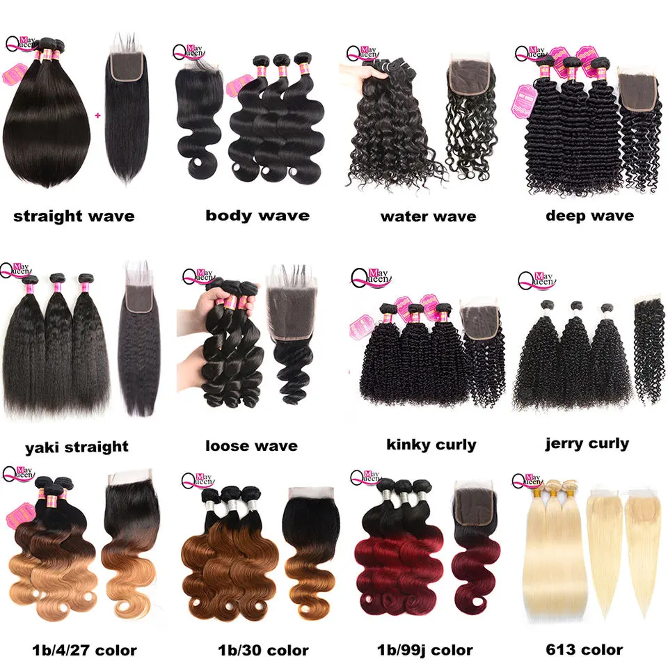 Hair Extensions Super double Drawn 12A Grade Easy to Wear Human Hair Bundles with Closure 99J Color Cuticle Aligned Hair