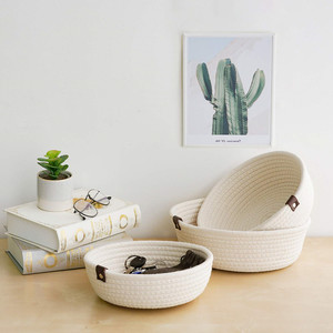 Cheap price 100% woven cotton rope knit basket laundry baskets cotton rope storage baskets