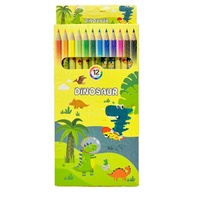 Cadeaux de papeterie scolaire dessin animé mignon dinosaure enfants dessin 12 crayons de couleur ensemble