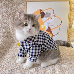 Pijamas para mascotas, ropa a cuadros transpirable de verano para perros y gatos, azul marino, blanco, talla S M L - Product Image 3