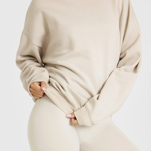 Custom High Quality 100% Cotton Terry <b>Fleece</b> Blank Women Oversized Long Sleeve Ribbed Hem and Cuffs Crewneck Pullover Sweatshirt - Product Image 3
