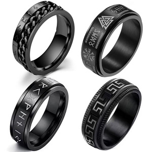 Viking Punk <strong>Spinner</strong> <strong>Rings</strong> 18K Gold Plated Stainless Steel Topaz NorsRunes Fidget <strong>Spinner</strong> Men's Unisex Anxiety Relief Gift - Product Image 2