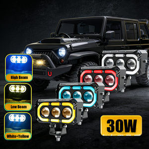 Nouveau design, phares avant de remplacement à LED 30W à 3 lentilles, blanc/jaune avec anneau RGB pour motos, voitures, VTT, feux de brouillard - Product Image 4