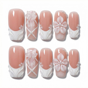 TSZS <span class=keywords><strong>Ongles</strong></span> artificiels <span class=keywords><strong>de</strong></span> haute qualité 100% faits à la main, style français, fleurs 3D, acrylique, amovibles, à presser, carrés, <span class=keywords><strong>faux</strong></span> <span class=keywords><strong>ongles</strong></span> - Product Image 2