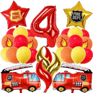 Décorations d'anniversaire <span class=keywords><strong>pompier</strong></span> couleur claire 4 ans, 21 ballons en aluminium <span class=keywords><strong>camion</strong></span> <span class=keywords><strong>de</strong></span> pompiers avec chiffre 4 et formes d'étoiles <span class=keywords><strong>pour</strong></span> fête du 4ème anniversaire - Product Image 4