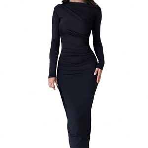 Robe Femme Automne Hiver Personnalisable OEM, Couleur Unie, Coupe Ajustée, Col Montant, Manches Longues, Tricotée, Style Simple et Naturel - Product Image 1