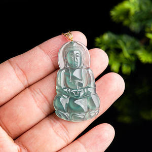 หยกเจไดต์สีน้ำเงินธรรมชาติ จี้หยกพระโพธิสัตว์กวนอิม ทอง 18K เครื่องประดับสำหรับผู้ชายและผู้หญิง ศาสนาพุทธ พร้อมใบรับรอง D339 - Product Image 3