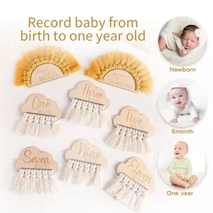 Handmade macrame tháng đĩa thẻ bé cột mốc ảnh đặt bé ngủ Mẹo đặt Nguồn cung cấp kỷ niệm cho tăng trưởng