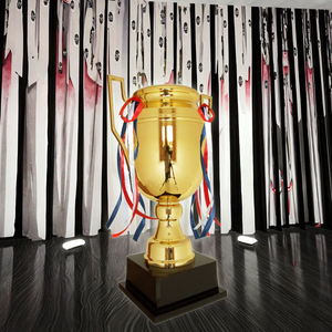 All Metal Wood Base Stereo Cup Ear Trophy Set Chapado en oro con tema deportivo Impresión digital Fábrica Medalla al por mayor - Product Image 6