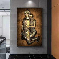 Peinture sur Toile avec Effet 3D en Métal, Couples Amoureux S'Étreignant, Cœur, Posters Abstraits et Impressions, Art Mural pour Décoration de Maison et Pièce, Fresque Murale Suspendue