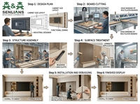 Meuble TV mural intégré moderne, armoire multimédia pleine hauteur avec détails rainurés verticaux et éclairage LED d'ambiance