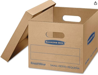 Boîte de déménagement rectangulaire classique en carton Bankers Box, pour supermarché, avec poignées renforcées gaufrées, assemblage sans ruban adhésif, couvercle.