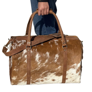 Bolsa de Viaje de Piel de Vaca de Lujo, la Más Vendida, Blanca y Marrón, con Doble Asa, Hecha a Mano, de Piel Natural, Impermeable, Premium - Product Image 1