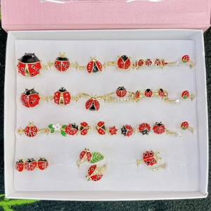 Rm1688 phong cách sang trọng 18K vàng dễ thương men bọ rùa phụ nữ bọ rùa và hoa Nhẫn chúc may mắn và tích cực biểu tượng mở Nhẫn - Product Image 5