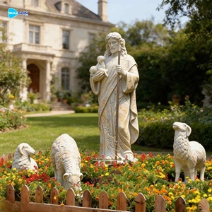Kilise Dini Katolik İsa Yaşam Boyu Beyaz Mermer İsa Heykeli 3 Keçi Heykeli ile - Product Image 5
