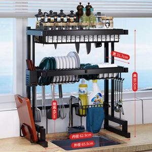 Modern <b>Kitchen</b> Storage <b>Rack</b> with 2 Shelves Multifunctional Layered Carbon Steel for Sink Cutlery-Durable & Waterproof - Product Image 5