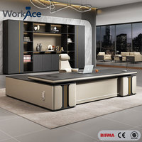 Bureau de direction en L en bois E1 Eco Board avec rangement, mobilier de bureau exécutif personnalisé, table d'ordinateur pour projet - Vente en gros fabricant