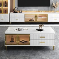 NOVA Meuble TV en marbre moderne Planche cannelée en bois Design Centre de divertissement Table Mobilier de maison Armoire de rangement pour salon