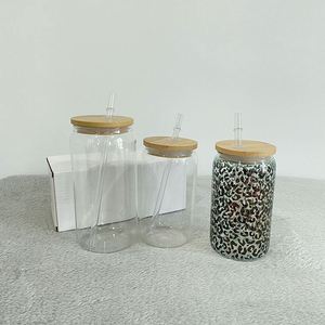 Verres à bière en forme de canette avec couvercles en bambou et pailles en verre pour impression par sublimation – Idéal pour les cadeaux - Product Image 2