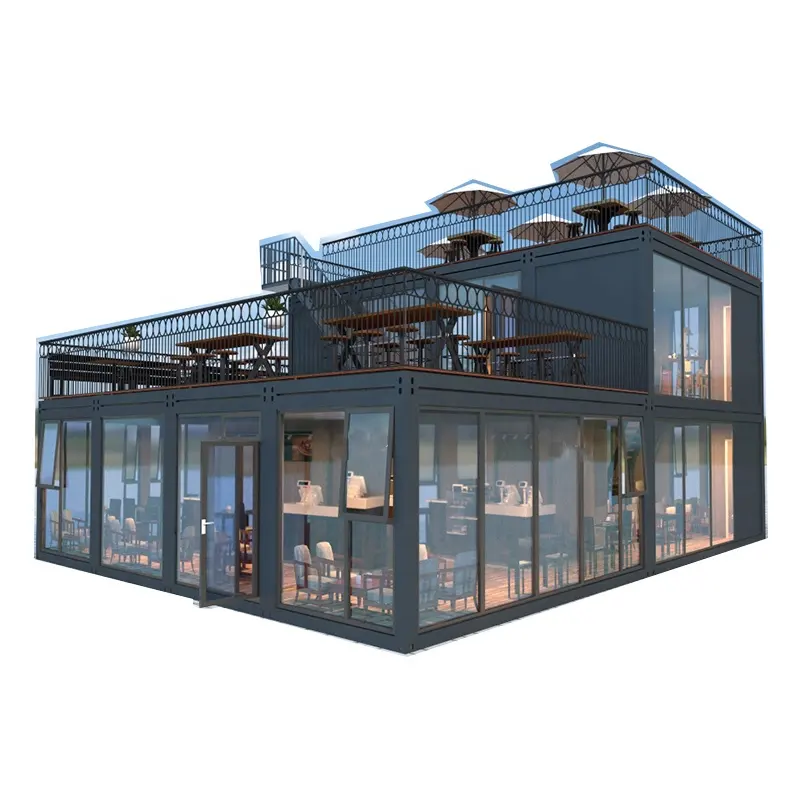 China prefab glass house with Canopy New Modular Prefabricated house office shop cafe