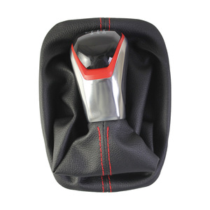 Car Gear <b>Knob</b> Leather <b>Shift</b> Cover For Skoda Fabia Mk1 00-08 5 6 Speed Manual Transmission Red Stitching - Product Image 1