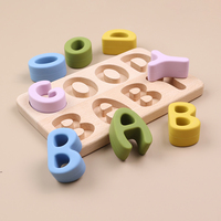 Modelo de silicona sin BPA, rompecabezas 3D, percepción, juguetes educativos de madera para niños, patrones geométricos de animales de haya, forma a juego