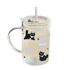 Cartoon Glass <b>Straw</b> <b>Cup</b> With Handle Transparent Drinkware For Office School Use - Product Image 5