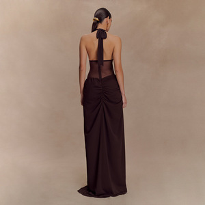 เดรสค็อกเทลยาวแบบผูกคอ คอลึกเว้าหลัง สำหรับผู้หญิง ทรงเข้ารูปช่วงเอว ผ้าบางเบา - Product Image 4