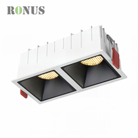 Spot encastré carré LED double tête 7W*2, dimmable, anti-éblouissement, COB