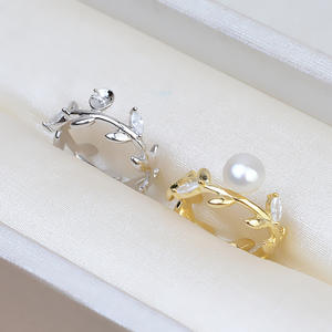 Anneau ouvert en argent S925 personnalisé, anneau de mode polyvalent en forme de feuille avec perle DIY, 5-6 accessoires, support vide, 178 trouvailles de bijoux - Product Image 1