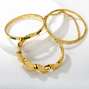 Fashion Bangle Gold Plated <b>Adjustable</b> <b>Bracelet</b> With Green Stones Ball Chain Design Unisex Jewelry - Product Image 1