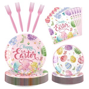 Phục sinh Bunny dùng một lần Bộ đồ ăn thiết lập Phục sinh trứng lễ hội bữa ăn tối tấm Cờ Giấy cup Đảng trang trí nguồn cung cấp - Product Image 6