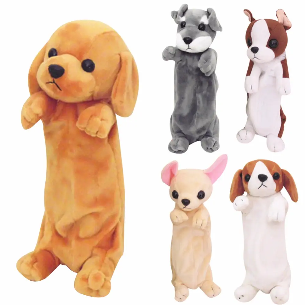 Manufacture Free Sample Plush Dog Pencil Bag For Student Stuffed Animal Dog Pen Case Plush Stuffed Toy Dog Bag