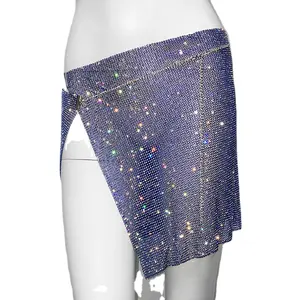 Minissaia de cristal cristal com strass para mulheres sexy saia casual de lantejoulas brilhantes