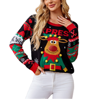 Pull tricoté intégral pour femme, motif animalier, logo fin sur le devant, style décontracté hiver, style Noël moche