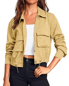 Chaquetas recortadas Safari para <span class=keywords><strong>mujer</strong></span> Abrigo <span class=keywords><strong>Anorak</strong></span> ligero de gran tamaño con botones y bolsillos - Product Image 1