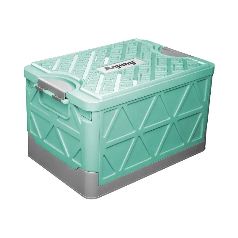 Anjuny55リットルスナップオン蓋キャンプ用防水硬質プラスチック折りたたみ式トランクオーガナイザー収納ボックス