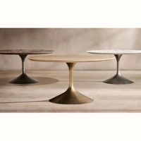 Table à manger ronde en marbre AERO STONE, style moderne du milieu du siècle, avec base en métal, mobilier de salle à manger de luxe pour usage hôtelier