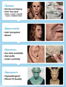 หน้ากากซิลิโคนนุ่มรูปทรงชายชรา สำหรับใช้เป็นอุปกรณ์ประกอบฉากภาพยนตร์ ยืดหยุ่น<span class=keywords><strong>สูง</strong></span> ใช้ซ้ำได้ พร้อมผมปลอมและเคราเสมือนจริง - Product Image 6