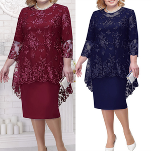 <span class=keywords><strong>Vestidos</strong></span> Modernos de Verano para Fiesta con Cuello Redondo y Cintura Alta, Encaje Bordado, Manga 3/4, Vestido Midi de Noche para <span class=keywords><strong>Mujer</strong></span>, <span class=keywords><strong>Vestidos</strong></span> Elegantes Casuales - Product Image 3