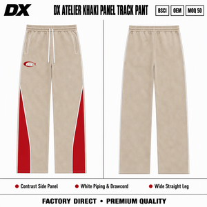 Custom <strong>Atelier</strong> Khaki 360gsm Sweatpants Contrast Side Panel White Piping &amp; Drawcord Wide Straight Leg Trousers Streetwear OEM ODM - Product Image 2